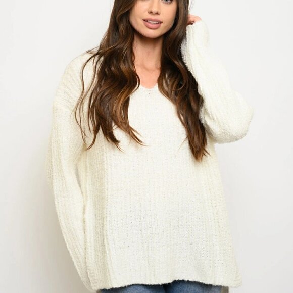 HIUG ME Cream So Soft Cozy V-neck Sweater top - Picture 3 of 3